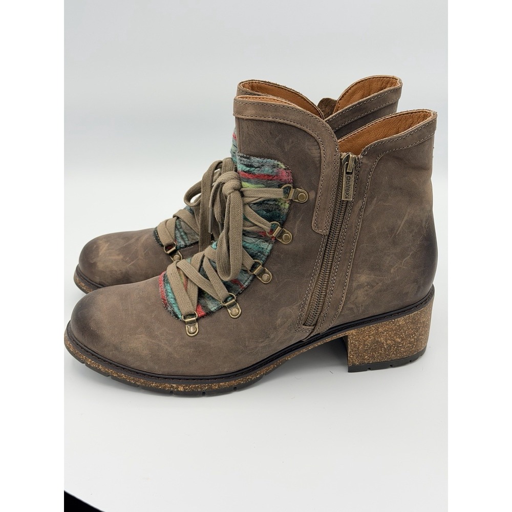 Aetrex Womens 10 Joleen Brown Side Zip Leather Boots Block Heel Indian Blanket